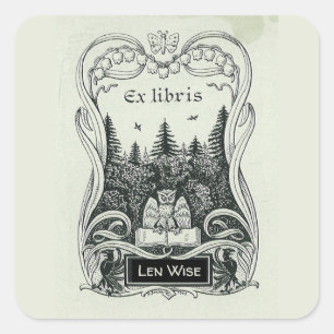 Editable Owl Book Forest Bookplate Square Sticker