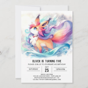 Editable Painted Fox Birthday Invitation