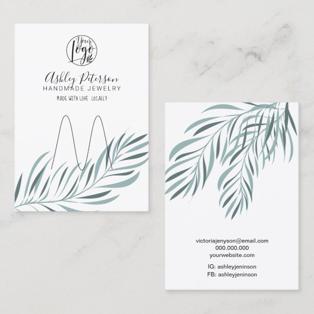 Editable palm leaf logo jewellery ring holder business card (Front/Back)