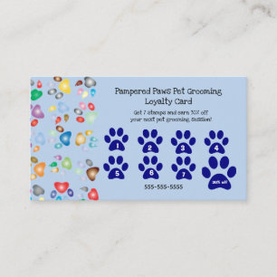 Editable Pampered Paws Dog Groomer Loyalty Business Card