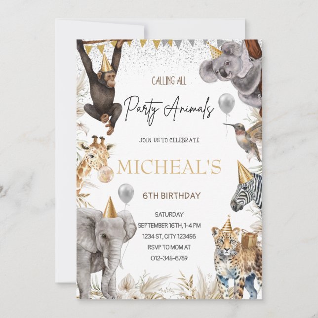 EDITABLE Party Animal Invitation Safari Birthday  (Front)
