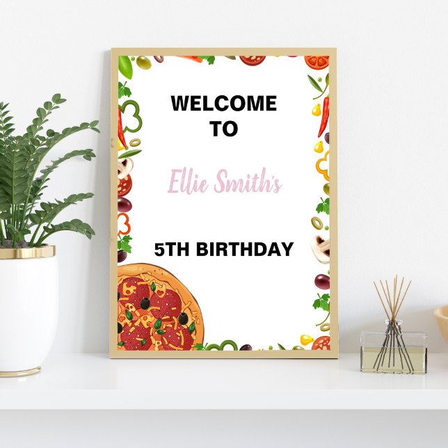 Editable Party Entrance Poster (Pizza Birthday Welcome Signs)