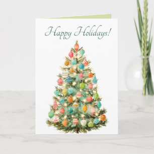 Editable Pastel Christmas Tree Happy Holidays Card