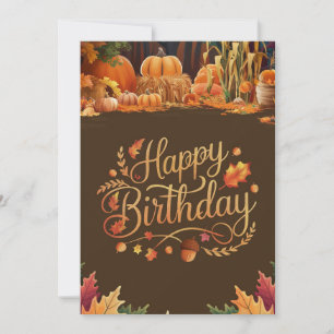 Editable Pastel Pumpkin Autumn Fall Happy Birthday Card