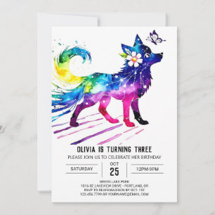 Editable Pastel Wolf Digital Girl Birthday Invitation