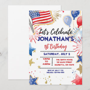 EDITABLE Patriotic Birthday Party Invitation, Star Invitation