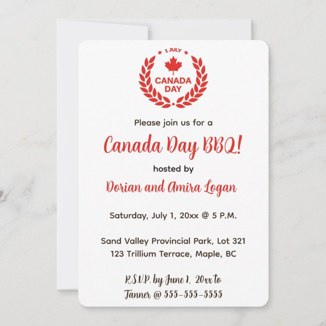 Editable Patriotic Canada Day Celebration  Invitation (Front)