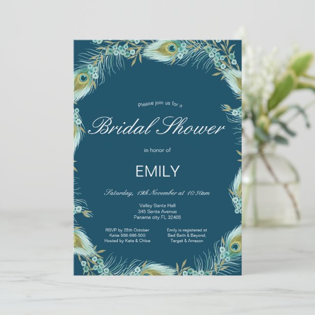 Editable Peacock Bridal Shower  Invitation (Standing Front)