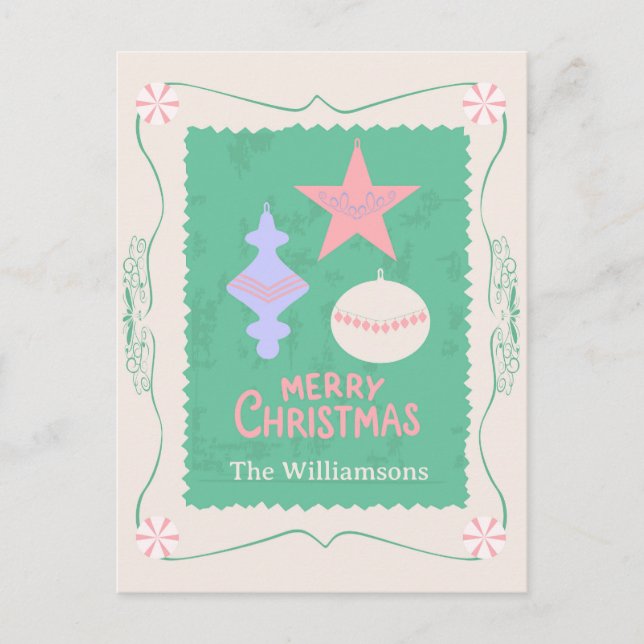 Editable Personalized Candy Christmas Ornament Postcard (Front)