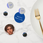 Editable Photo Bar Mitzvah Confetti<br><div class="desc">This beautiful, editable table confetti features a photograph of the a young boy (which you replace with your own photo), a message and a date with a blue striped pattern down the side, and a Star of David illustration. All text is editable so go ahead and change the information as...</div>