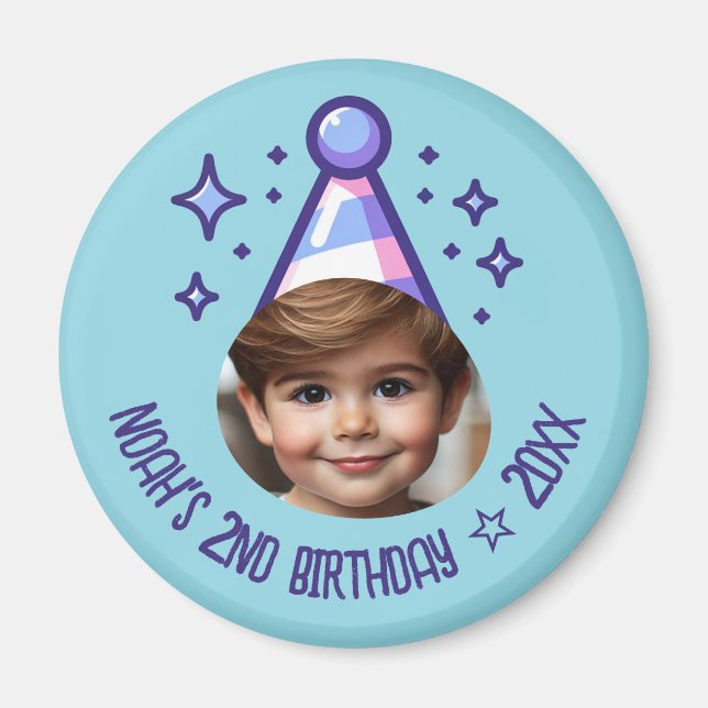 Editable Photo Birthday Party Hat Keepsake Magnet (Front)