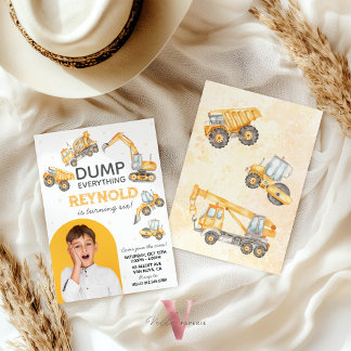 Editable Photo Dump Trucks Construction Birthday Invitation