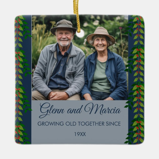 Editable Photo Growing Old Together Since Ceramic Ornament (Front)