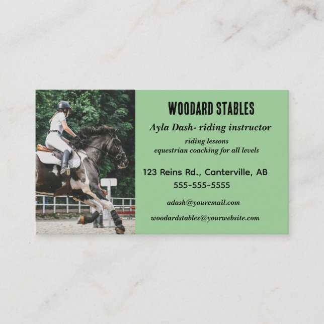 Editable Photo Horseback Riding Instructor Business Card (Front)
