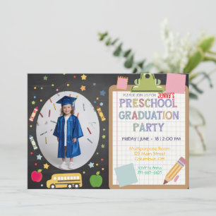 Editable Photo Preschool Graduation Chalkboard  Invitation