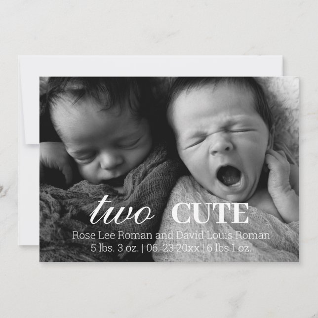 Editable Photo Twins Birth Announcement Card (Front)