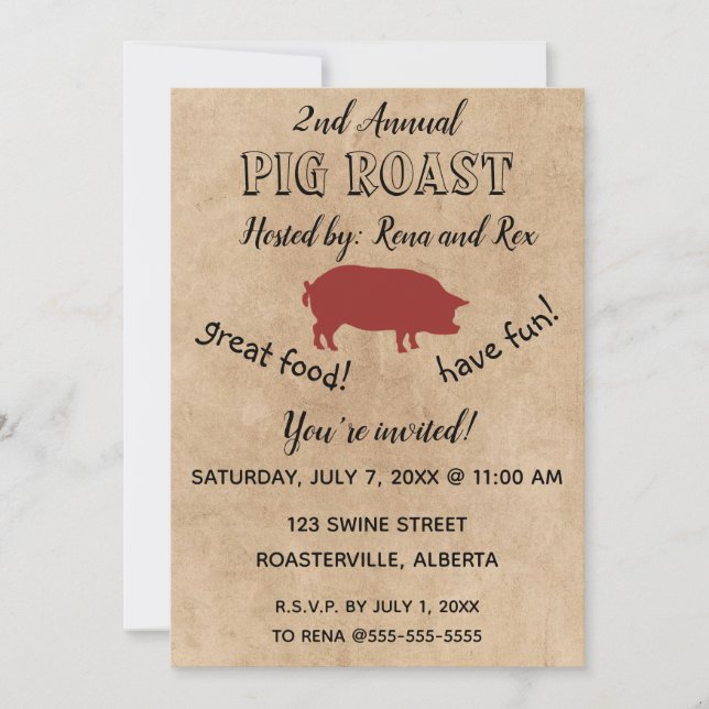 Editable Pig Roast Invitation Card (Front)