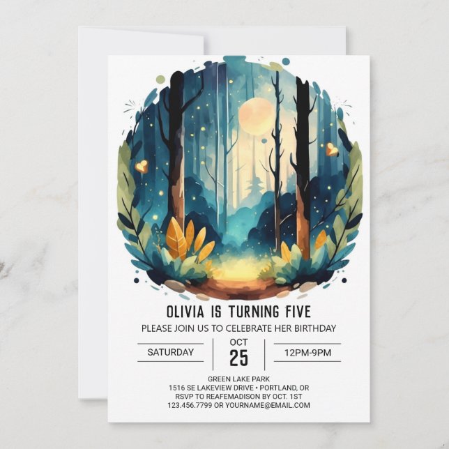Editable Pine Adventure Woodland Birthday Invitation (Front)