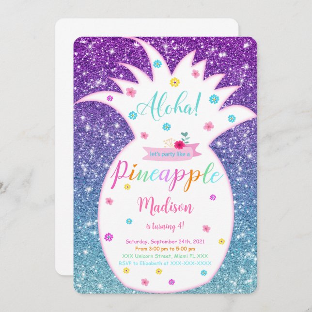 Editable Pineapple Birthday Invitation (Front/Back)
