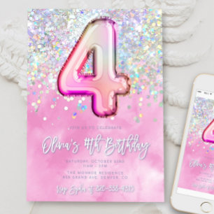 Editable Pink 4th Birthday Invitation Template Gli