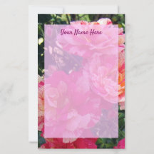 Editable Pink and White Striped Roses 5.5" x 8.5"