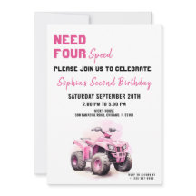 Editable Pink ATV Bike Birthday Invitation