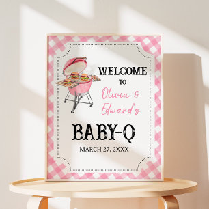 Editable Pink BBQ Baby Shower Welcome Sign, Girl  Poster