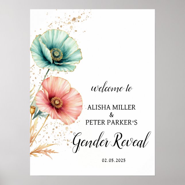Editable Pink & Blue Floral Baby Shower Welcome  Poster (Front)
