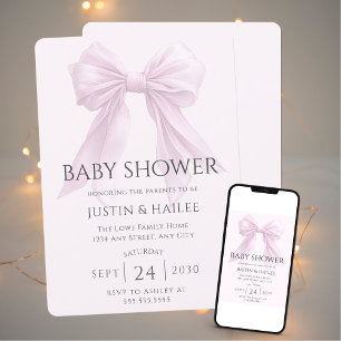 Editable Pink Bow Girl Coquette Baby Shower Invitation
