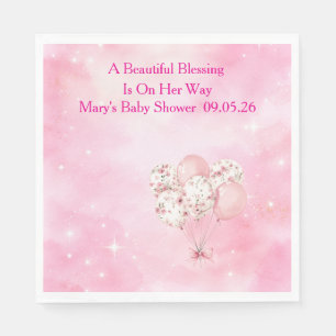Editable Pink Chinoiserie Baby Shower Tableware Napkin