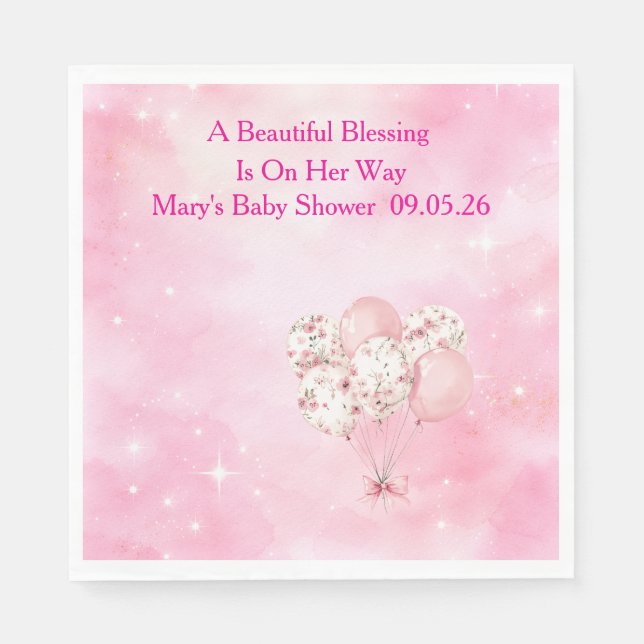 Editable Pink Chinoiserie Baby Shower Tableware Napkin (Front)
