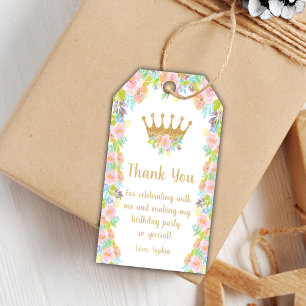 Editable Pink Crown Party Favour Tags for Girls