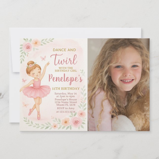 Editable Pink Dance Party Card for Little Girls (Front)