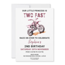 Editable Pink Dirt Bike 2nd Birthday Invitation
