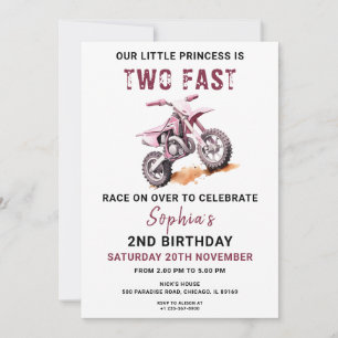 Editable Pink Dirt Bike 2nd Birthday Invitation