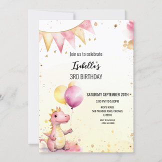 Editable Pink Dragon Birthday Invitation
