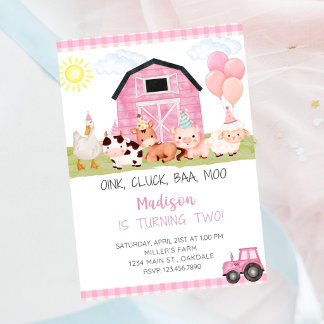 Editable Pink Farm Birthday invitation-farm theme Invitation