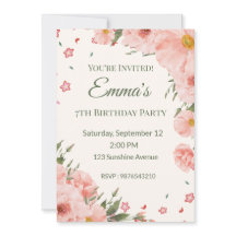 Editable Pink Floral Birthday Invitation