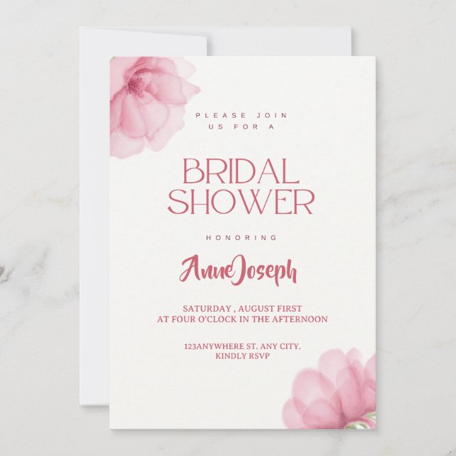 Editable Pink Floral Bridal Shower Invitation (Front)