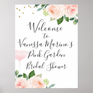 Editable Pink Floral Bridal Shower Welcome Sign