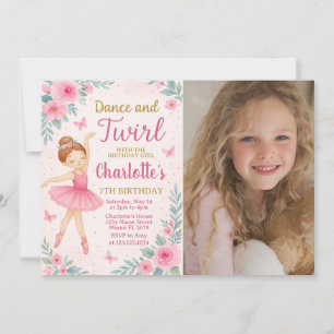 Editable Pink & Gold Dance Party Card for Girls