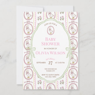 Editable Pink Goose Baby Shower Invitation 5x7