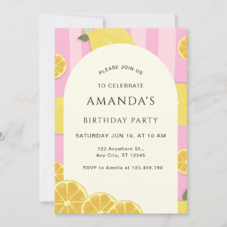 Editable Pink Lemonade Birthday Invitation