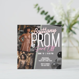 Editable Pink Magnificent Prom Send Off Two Photo Invitation