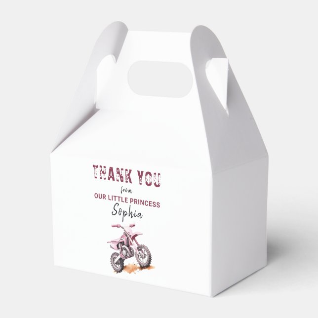 Editable Pink Motorbike Dirt Bike Birthday Favour Box (Front Side)