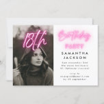 Editable Pink Neon Lights 18th Birthday Party Invitation<br><div class="desc">Editable Pink Neon Lights 18th Birthday Party Photo Invitation</div>