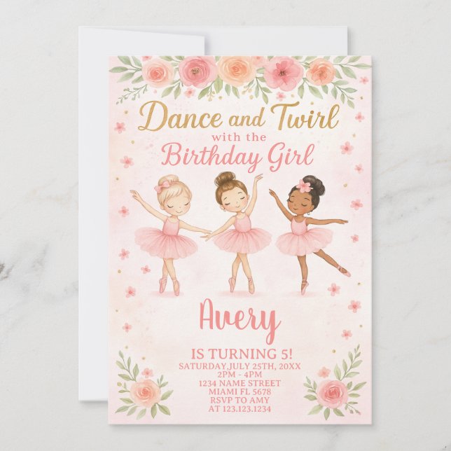 Editable Pink Pastel Dance Party for Girls Invitation (Front)