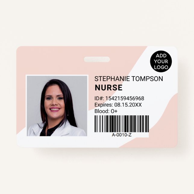 editable pink professional nurse photo logo code ID badge (Front)
