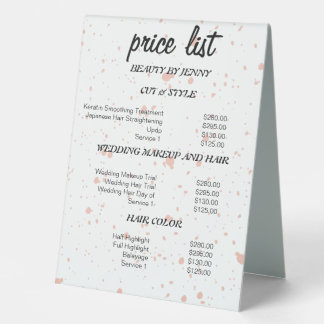 Editable Pink Splatter Beauty Price List Sign