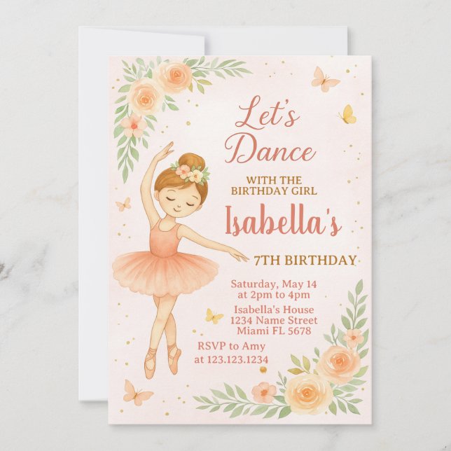 Editable Pink Tutu Party Card for Girls (Front)